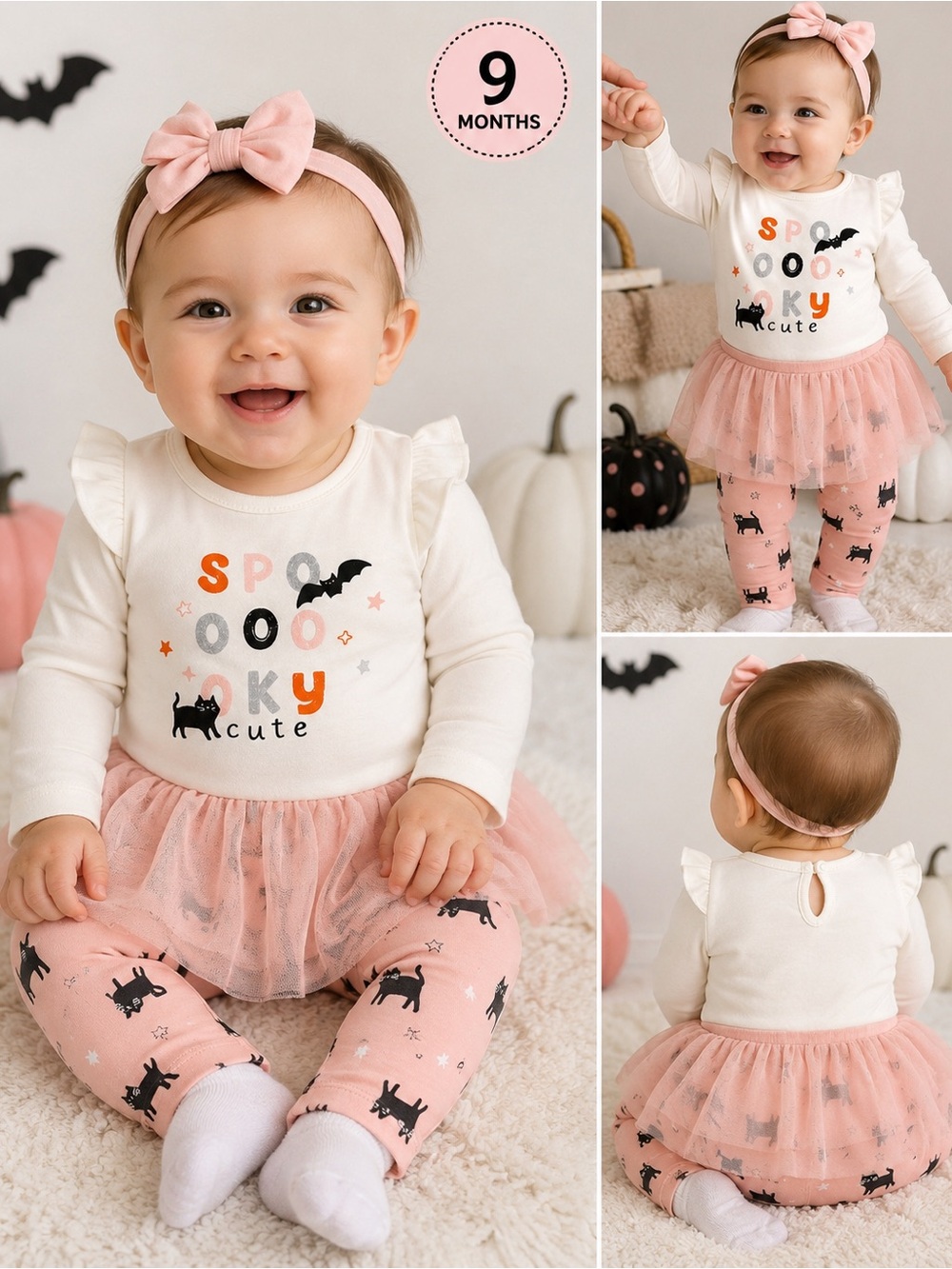 Baby Girl Pink Tutu Bodysuit Set - Spooky Cute